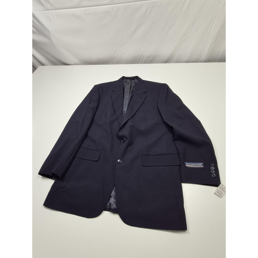 John Alexander Suit Jacket Mens 44L Blue Wool Classic 2 Button Long Blazer NWT